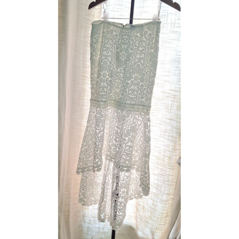 Fashion Nova White Lace Strapless High-Low Dress Sheer Skirt Small BZ8064